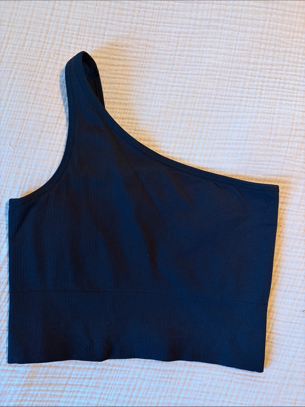Athleta One-Shoulder Black Ribbed Sports Bra